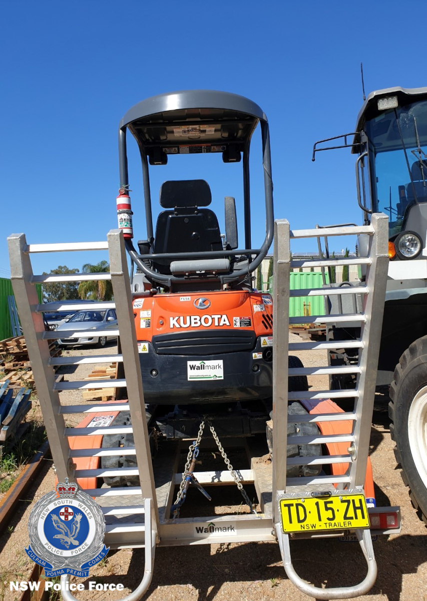 A 1.7-tonne orange-and-black Kubota excavator and trailer worth $100,000 stolen from a business in Lavington.