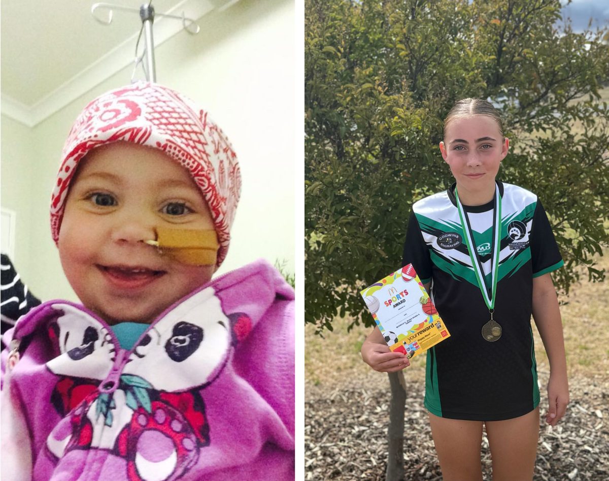 double image of child in hospital and wearing a medal