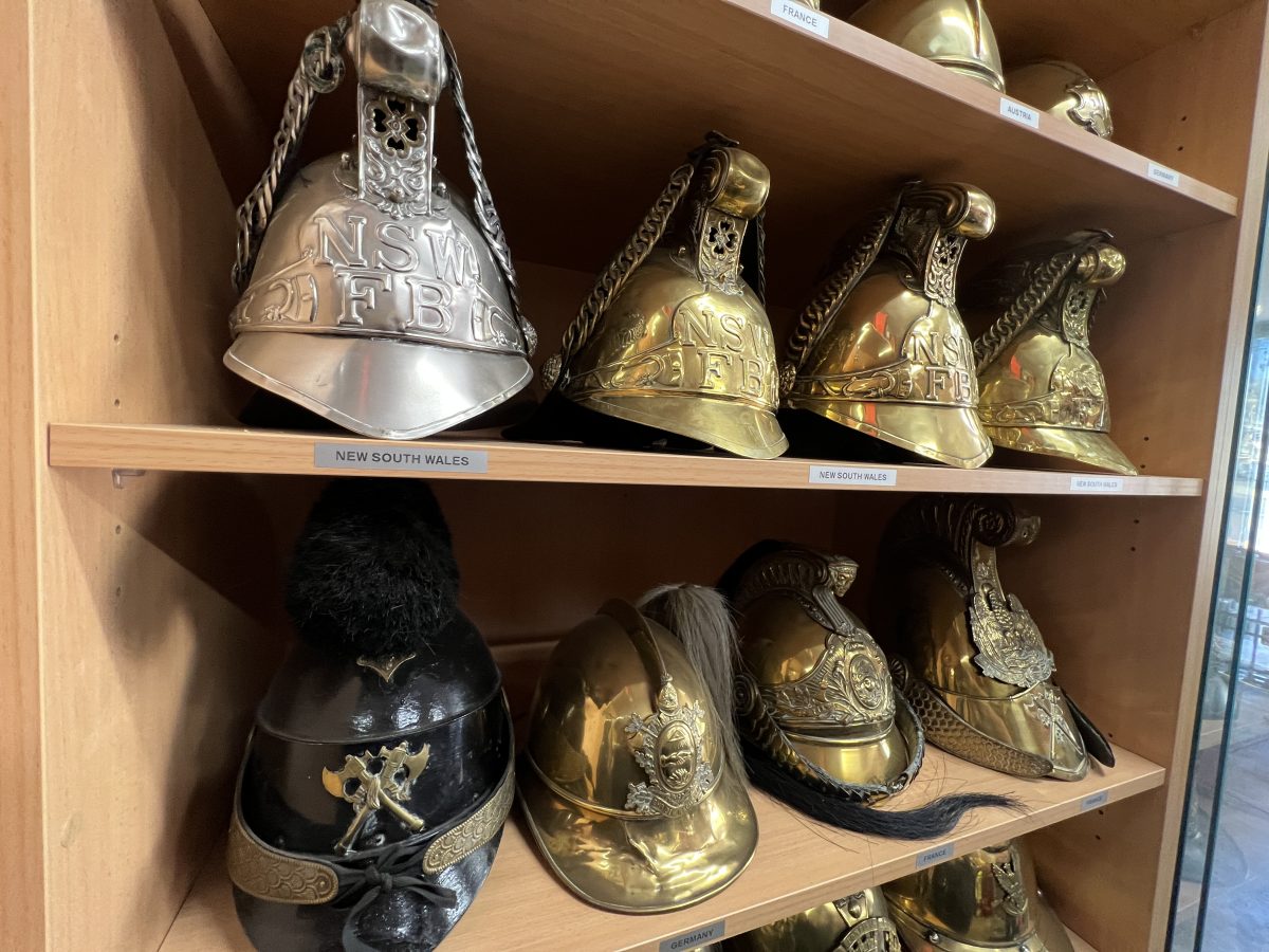 The Coolamon Fire Museum collection includes historic helmets from around the world.