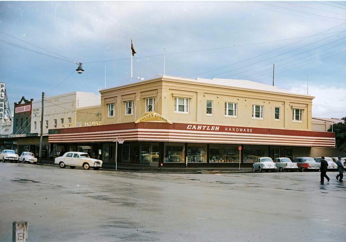 The iconic boomerang sign once marked Castles Corner at the intersection of Baylis and Tompson streets. 