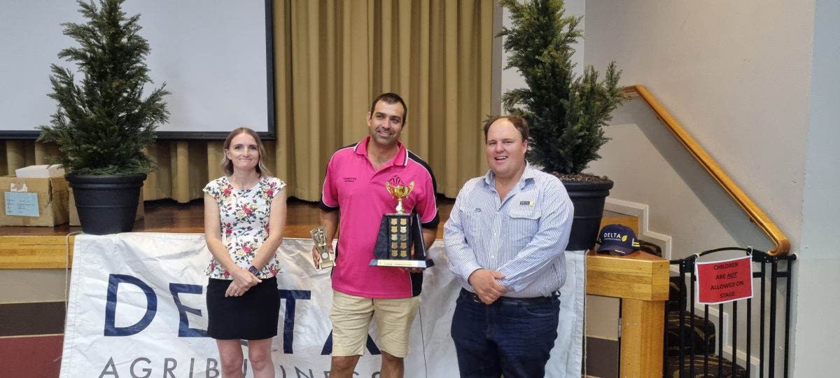 Adam Swanston, pictured centre, at a recent South West Slopes Cricket League presentation. 