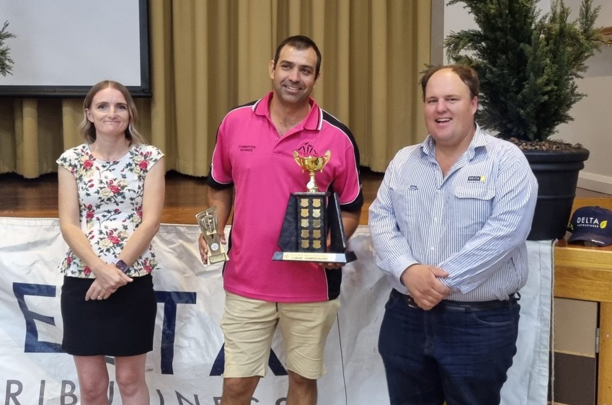 Adam Swanston, pictured centre, at a recent South West Slopes Cricket League presentation. 