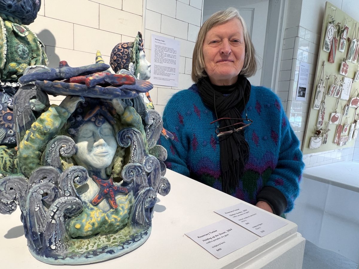 Potters Club vice-president Rosemary Tucker with some of her distinctive pieces.