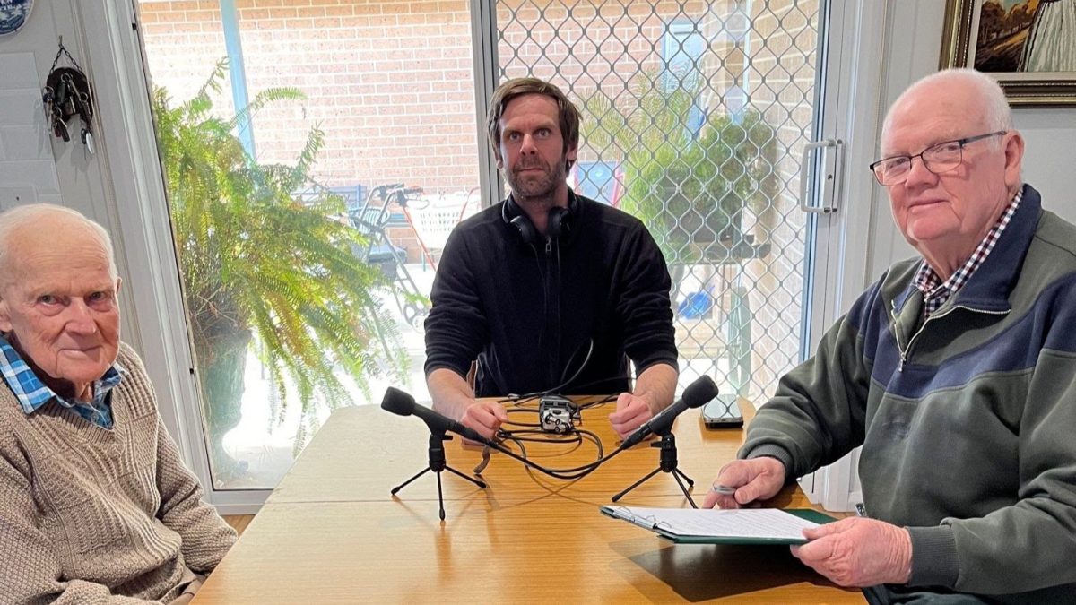 Bill Harris, Arts Centre manager Jeremy Kruckel and Councillor Nigel Judd test drive the recording equipment.