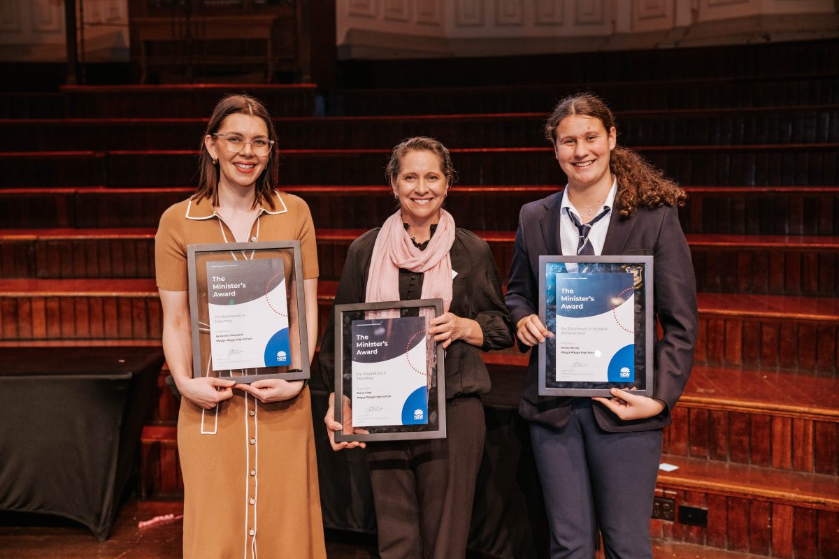 Wagga Wagga High School teachers Debra Clark and Samantha Shephard and student Emma Mundy were all recognised at the 2024 Public Education Awards. 