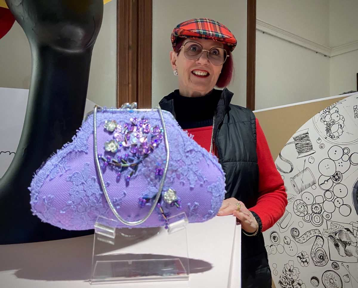 Wagga milliner Marea Bright and a prototype of the purse she made for the Queen. 