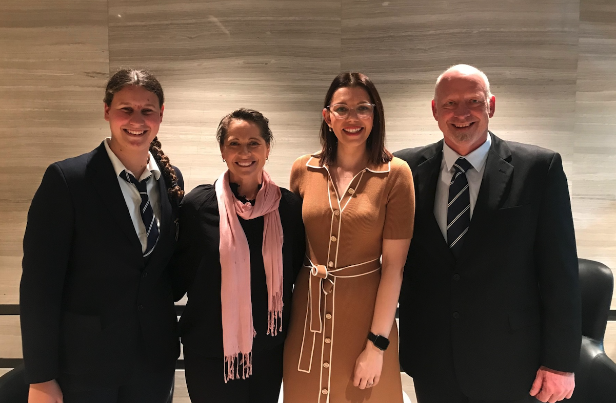 Wagga Wagga High School student Emma Mundy with teachers Samantha Shephard and Debra Clark and principal Chris Davies.