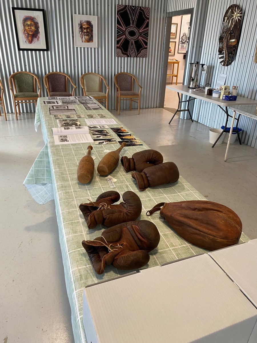 Boxing gloves on table 