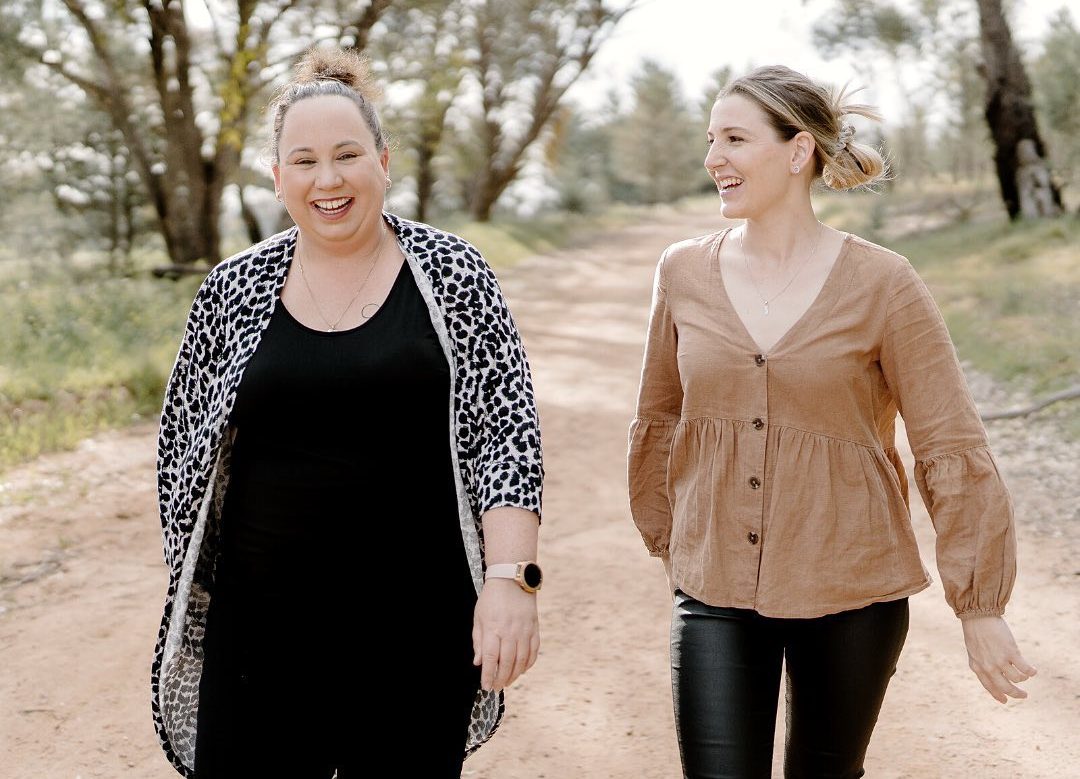 The Vilomah Community founders Megan Gaffney and Bek Baker take a stroll