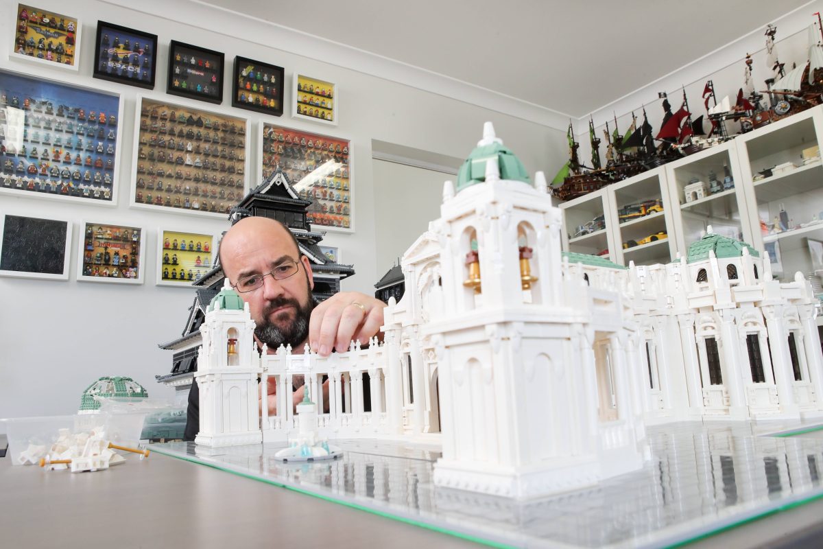 man with Lego model