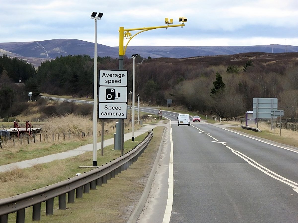 Average speed camera sign in Scotland 