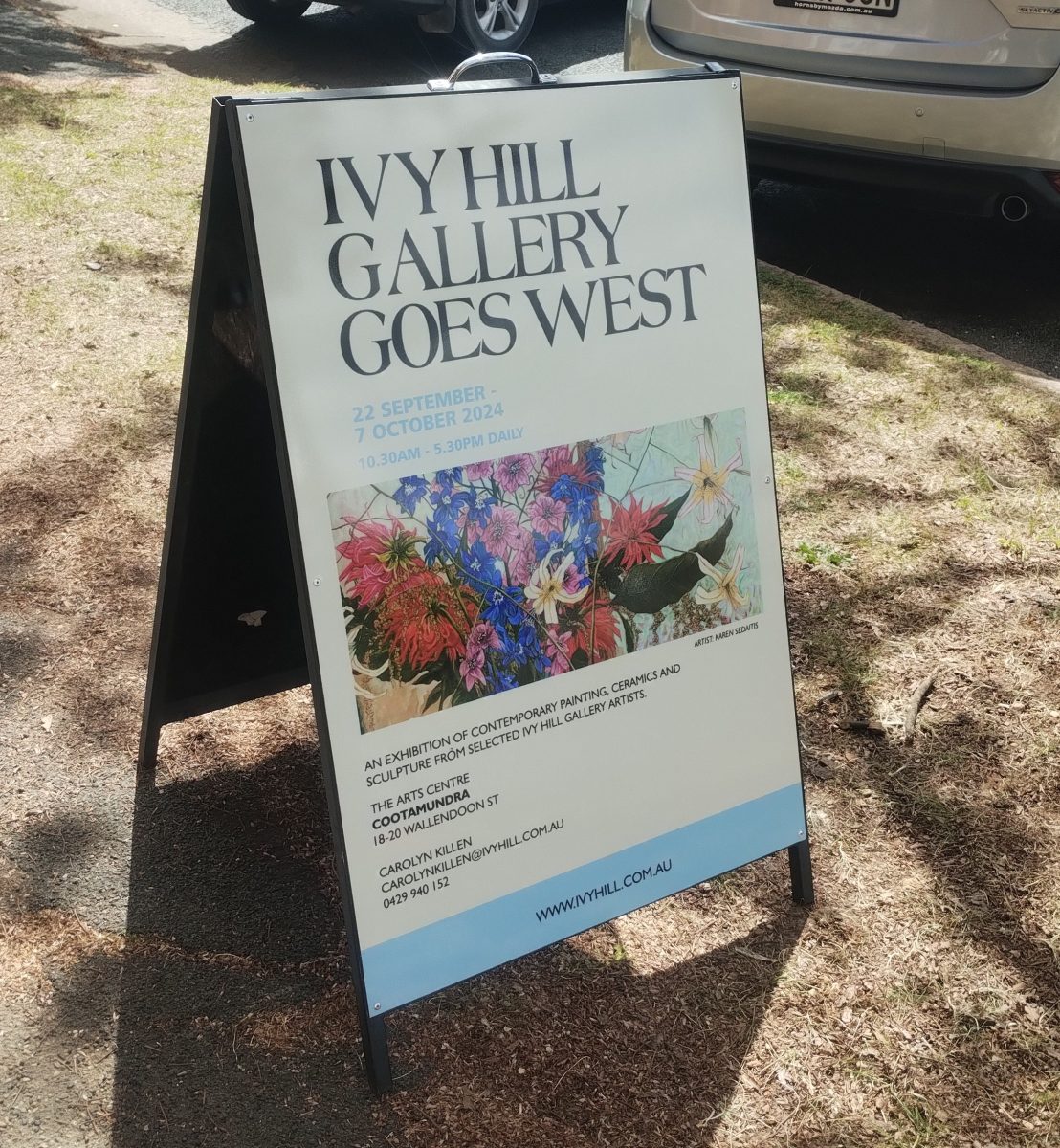 Karen Sedaitis’s acrylic floral painting is featured on the sign outside The Arts Centre Cootamundra (TACC). 