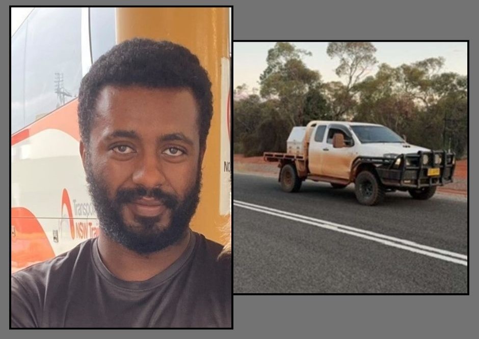 collage of two photos: a man and his ute