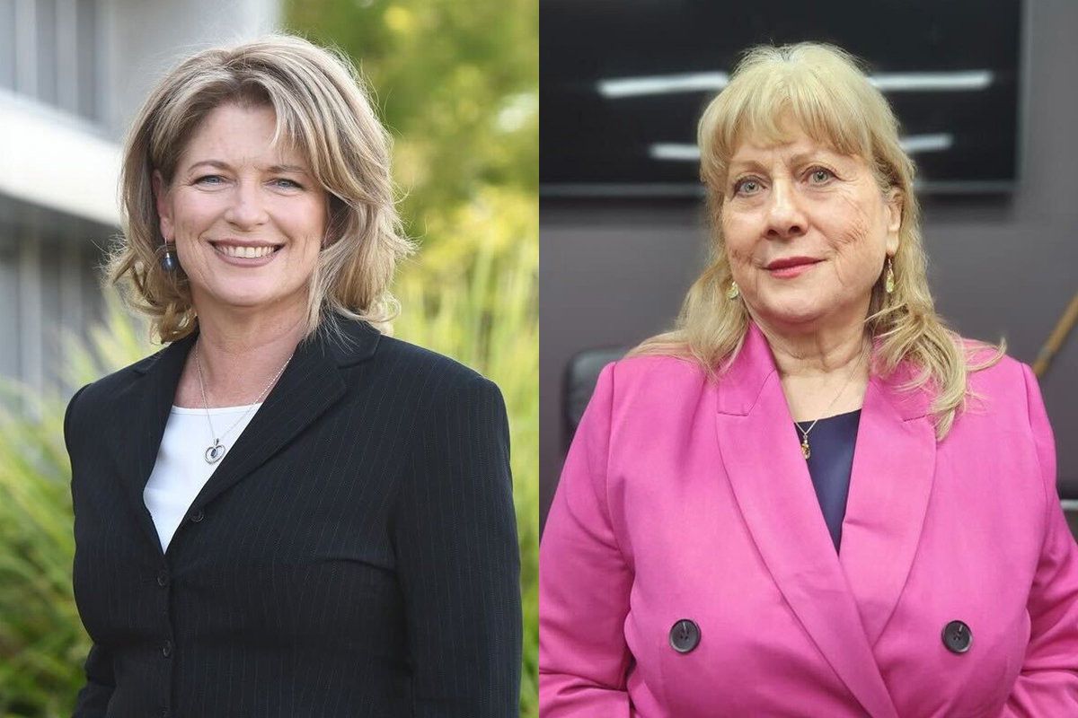 Two female councillors, split screen 