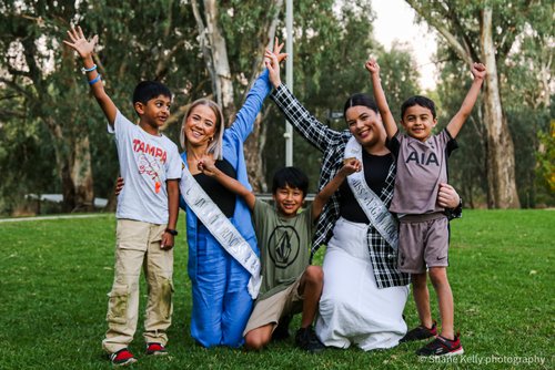 Miss Wagga Wagga 2024 Velika Hayes and Community Princess Jess Barclay were a hit with the kids at April's Welcome to Wagga event. 