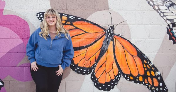 Griffith accountant shows creative side by painting giant butterfly wall mural