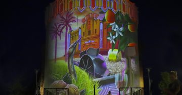 Leeton spruces up town square with projected art on historic water tower