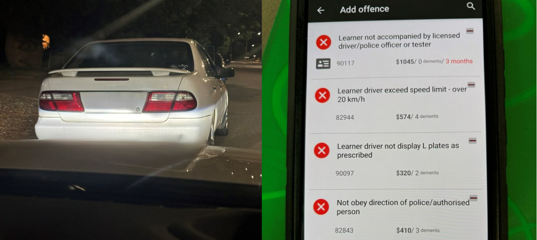 Narrandera highway patrol detect a learner licence holder unaccompanied, speeding, and mid-range PCA in Leeton.