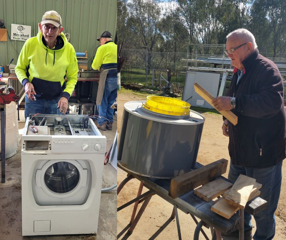 men fixing old appliances