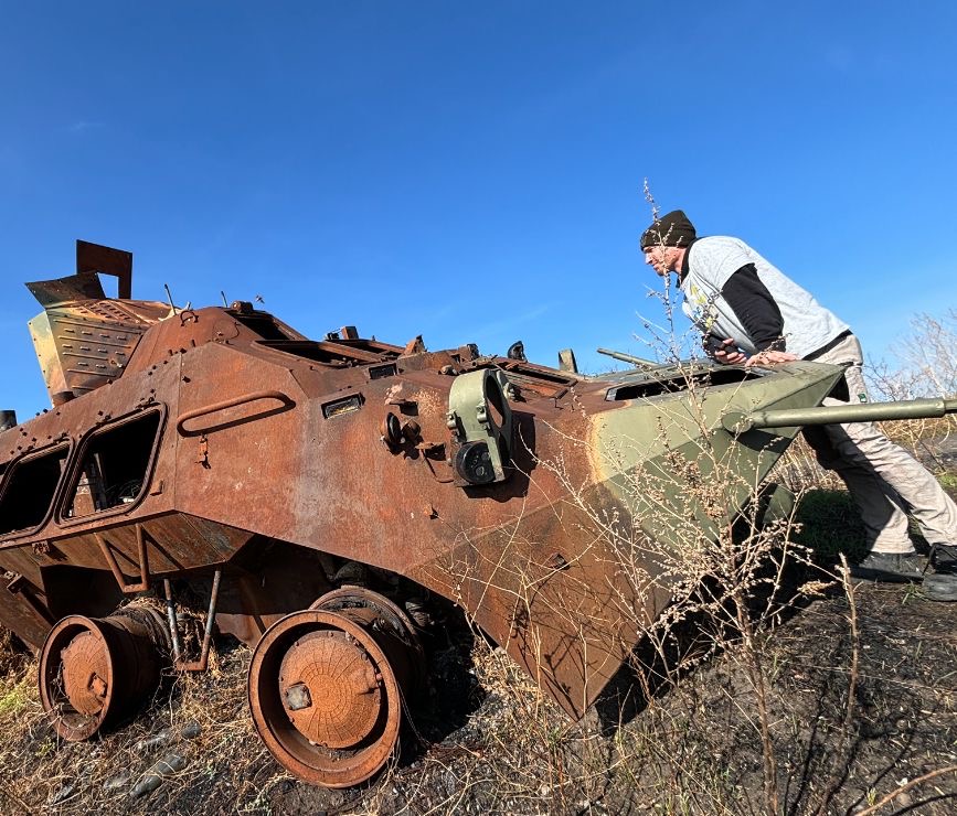 Man with damaged tank