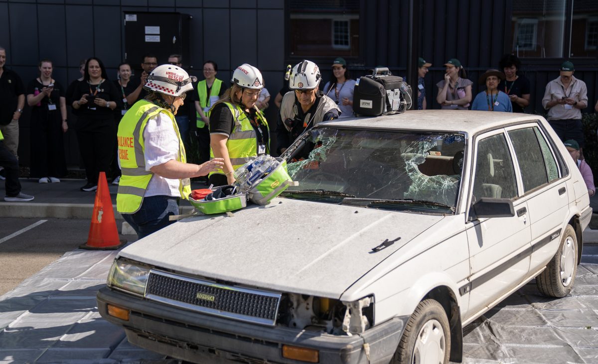 emergency services exercise of responding to a road accident 