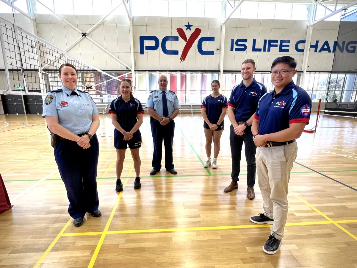 Inspector Lee Ingmire, Alice Trevaskis, Sgt Steven Magnone, Sophie Janota, club manager Zac Maloney, club president David Bardos at Wagga PCYC. 