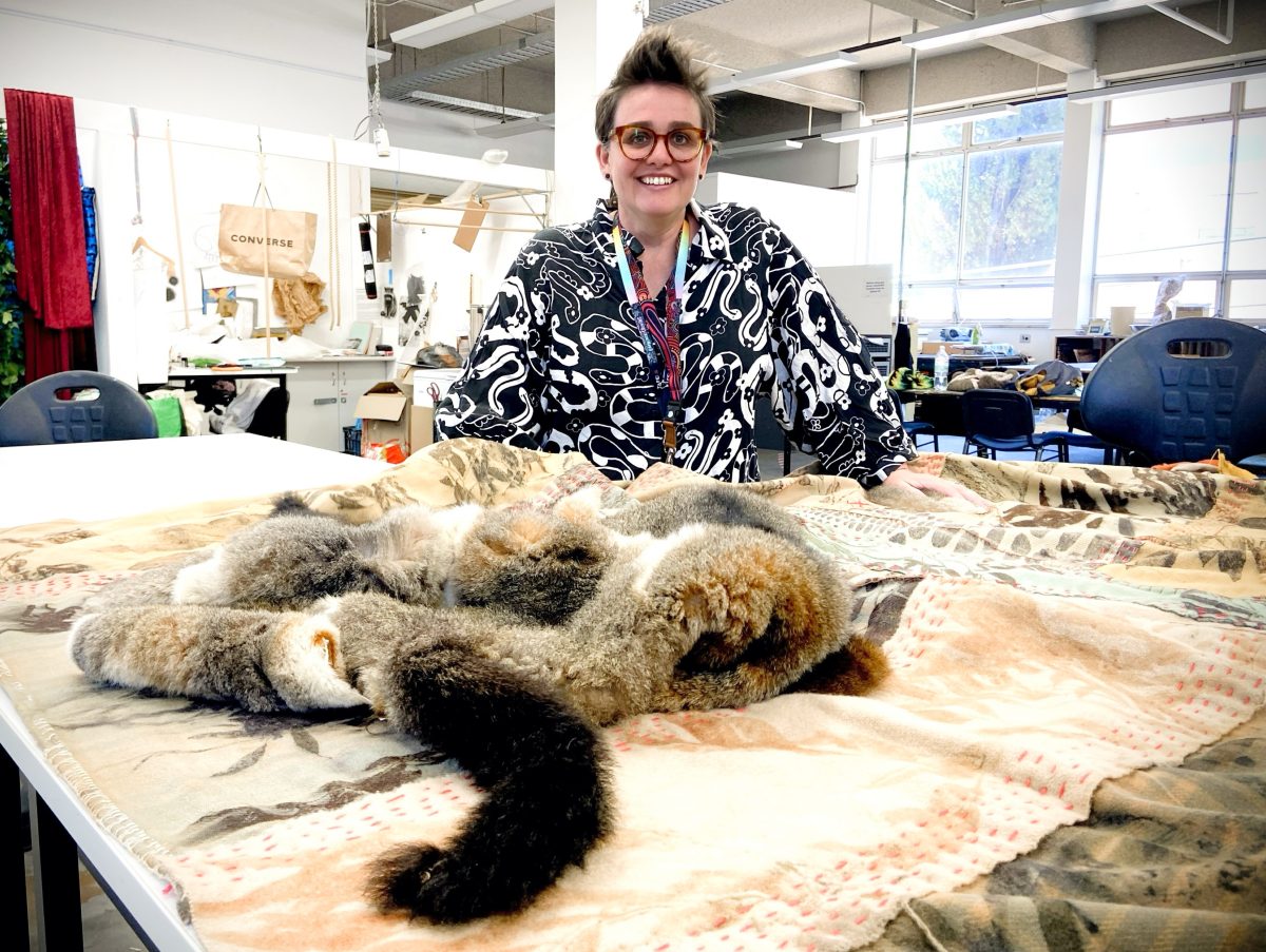 Juanita McLauchlan is hard at work on a 7-metre-long blanket for her exhibition at the NSW Art Gallery.