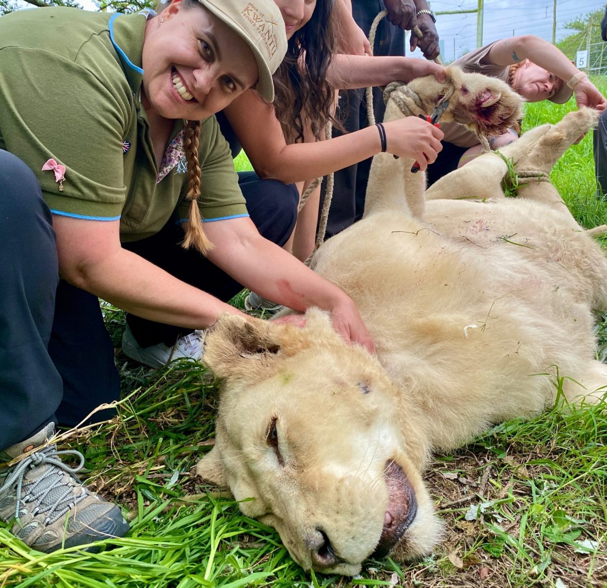 TAFE Digital vet nursing graduate Belinda Coleman (left) during a "life-changing" trip to South Africa recently. 