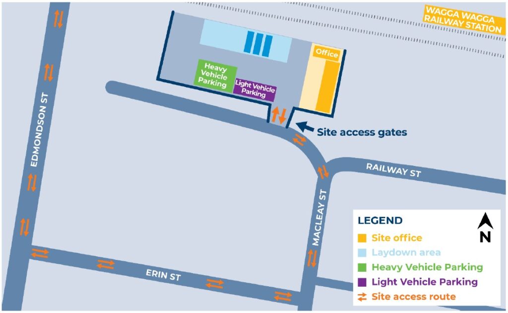 A site compound for Inland Rail upgrades in Wagga will be established at the intersection of Macleay and Railway streets. 