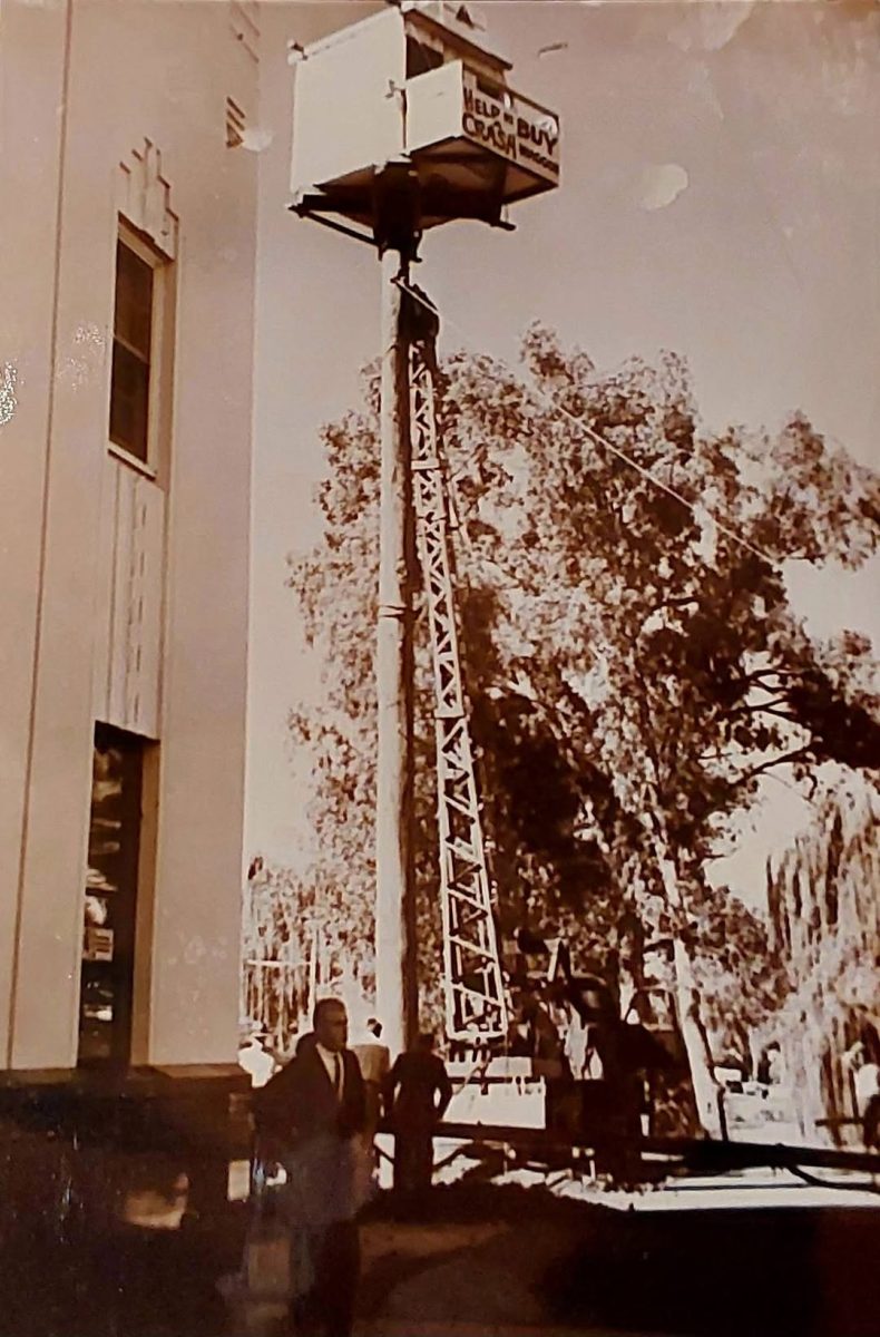 The tiny cubby on the pole was reportedly equipped with a telephone to call potential donors. 