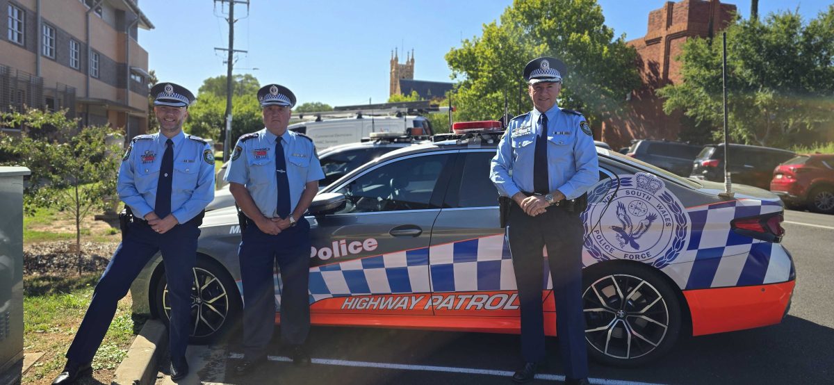 Acting Commander South West Acting Superintendent Thomas Barnes, Traffic and Highway Patrol Command's Riverina Sector Inspector Darren Moulds with Traffic and Highway Patrol Command Assistant Commissioner David Driver.