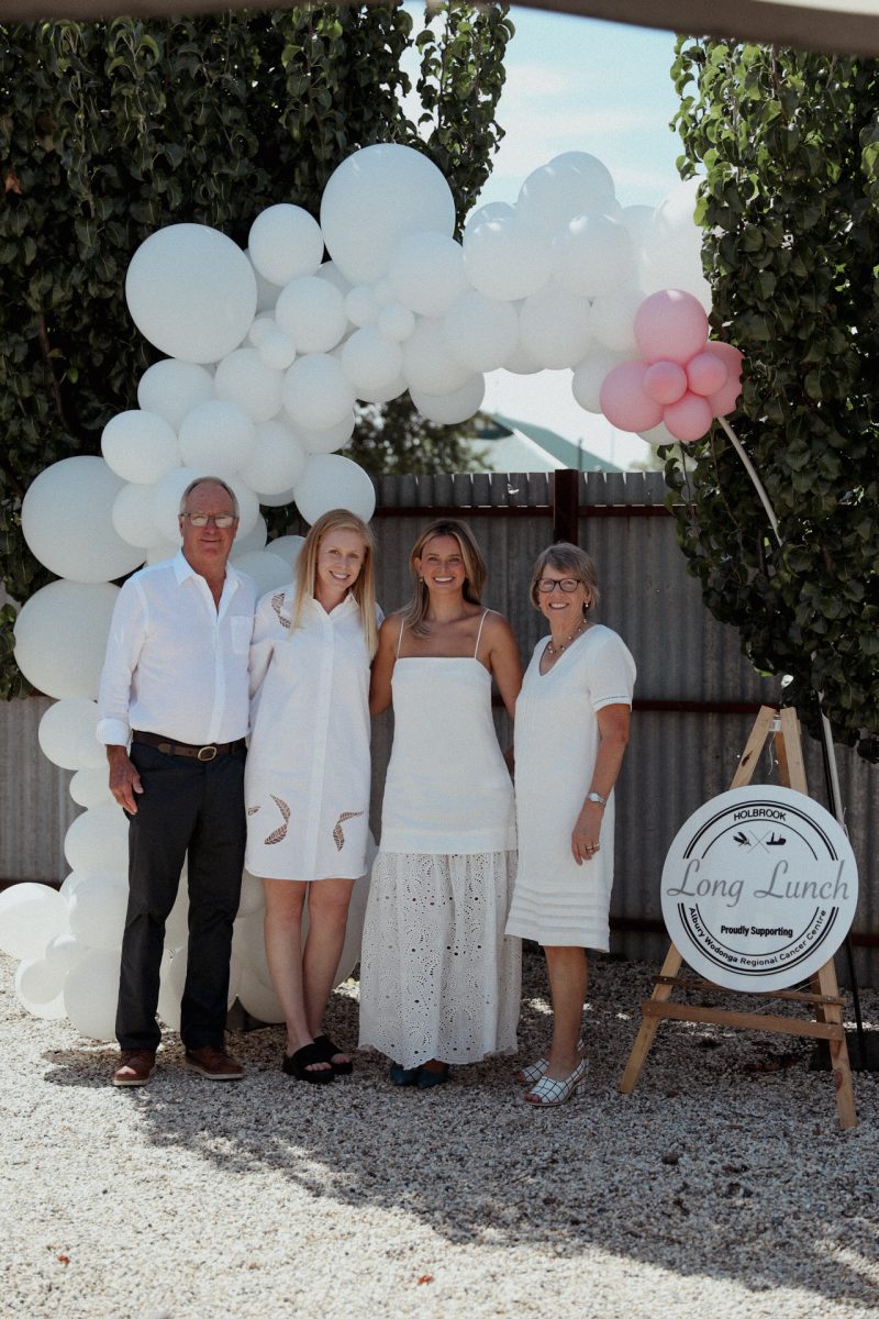 Bowel cancer ambassador Kellie Finlayson (third from left) with Holbrook's Russell and Judy Ross and their youngest daughter Claire at the recent Holbrook long lunch. 