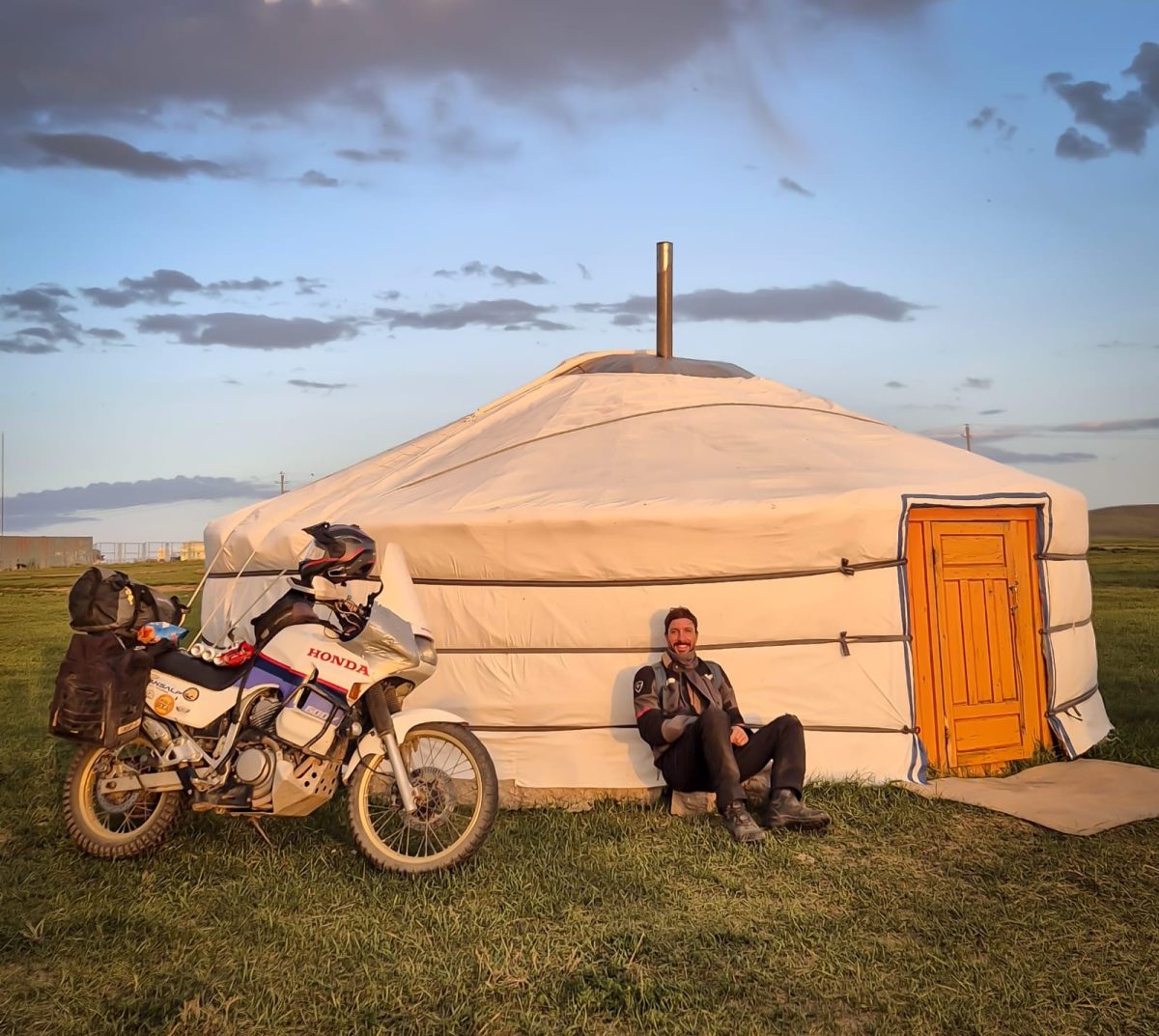 Tommy outside yurt