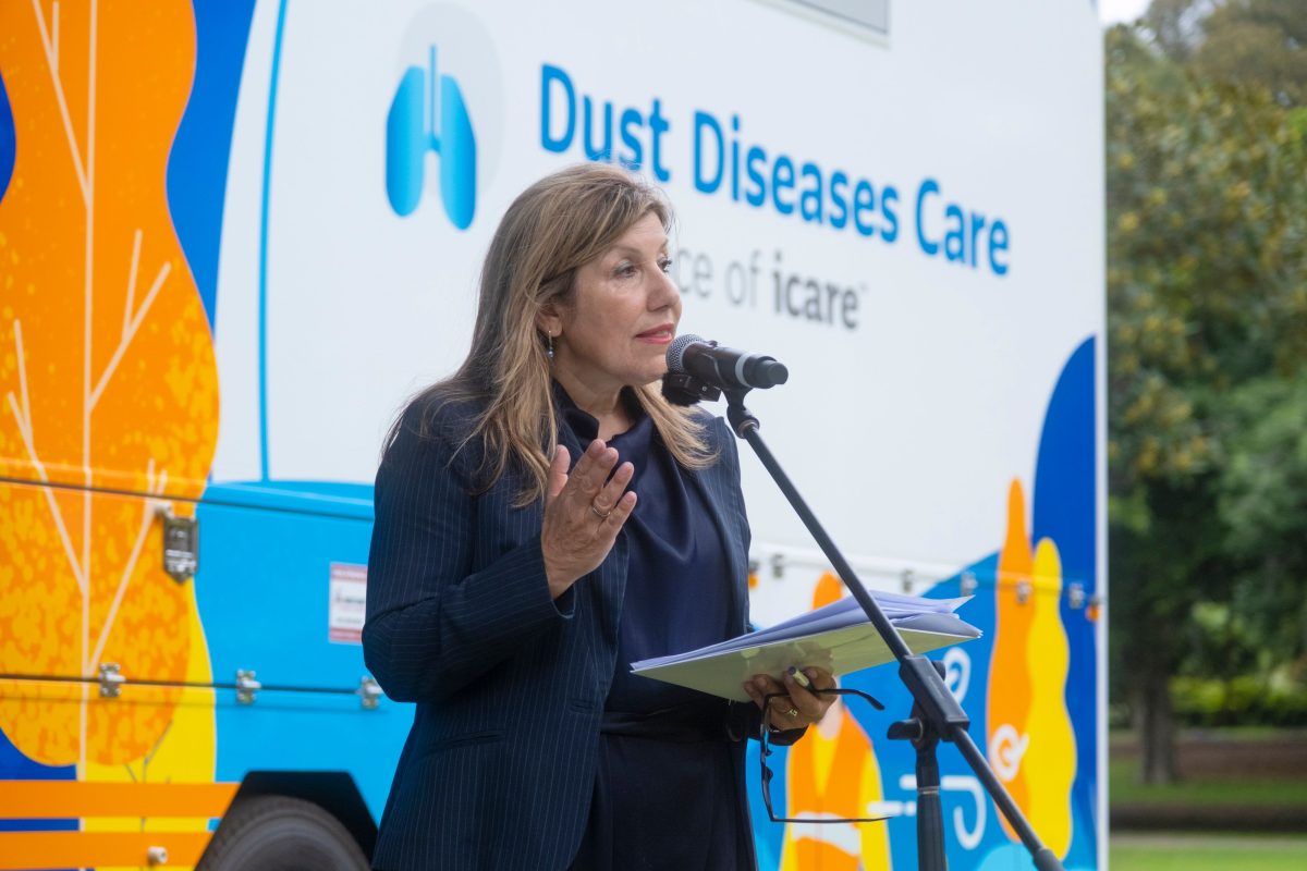 Minister for Work Health and Safety Sophie Cotsis giving a speech.