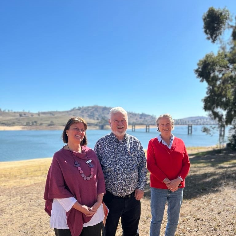 Border Trust CEO Sue Gold, original founding board director Chris Horton and Albury Wodonga Regional Foodshare's Sue Thornton at the launch of the $20 million Community Impact Fund.