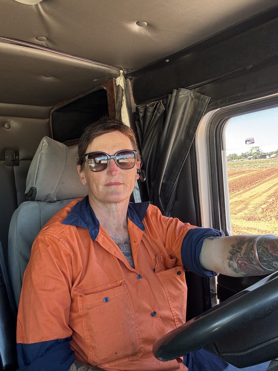 woman driving truck