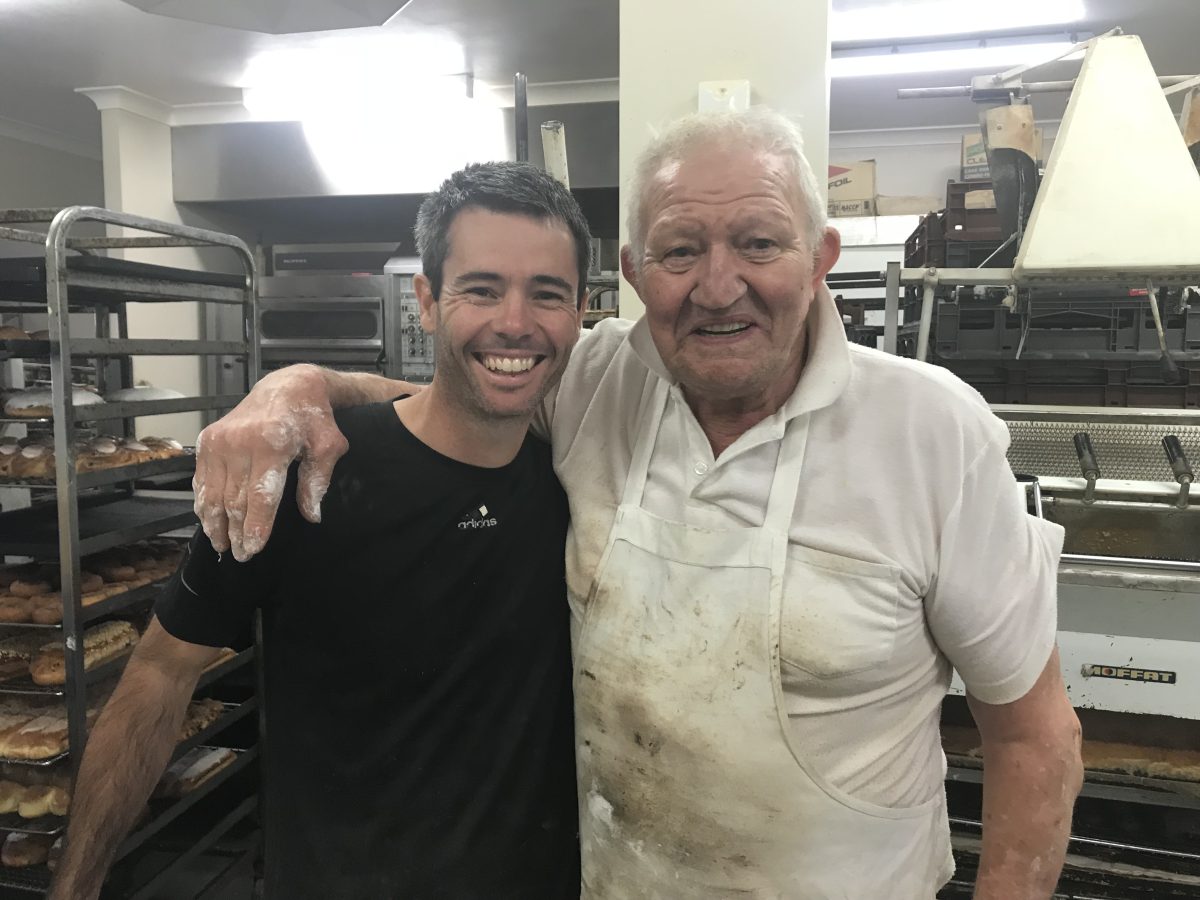 Johnny “Pop” Gorkom pictured in 2018 with his successor Aaron Carruthers. Picture: Marguerite McKinnon