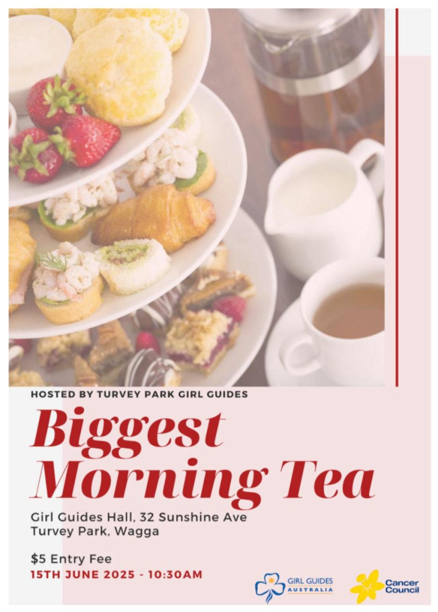 Details of the Turvey Park Girl Guides' Biggest Morning Tea can be found on their flyer.