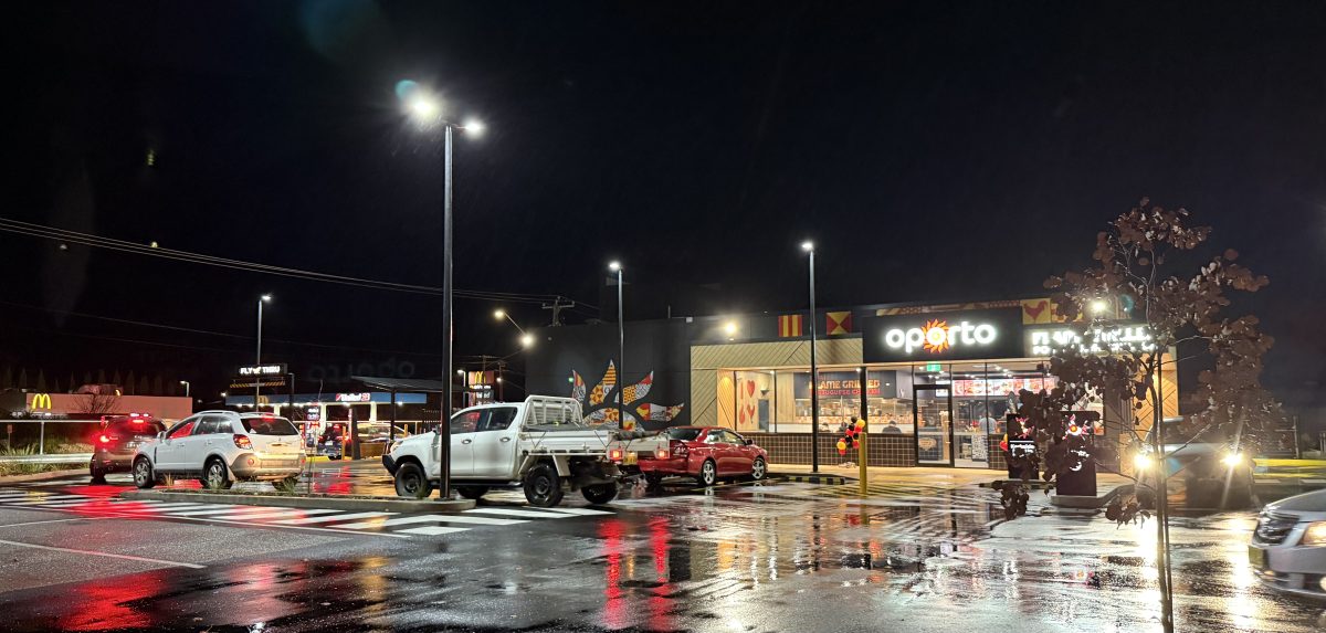 Chicken run. Cars backed up in a line to the Oporto’s drive through. Picture: Marguerite McKinnon