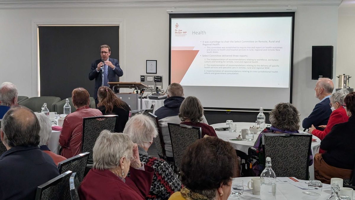 Member for Wagga Dr Joe McGirr speaks to senior members of Wagga as part of his annual forum to better understand the issues affecting the older population.