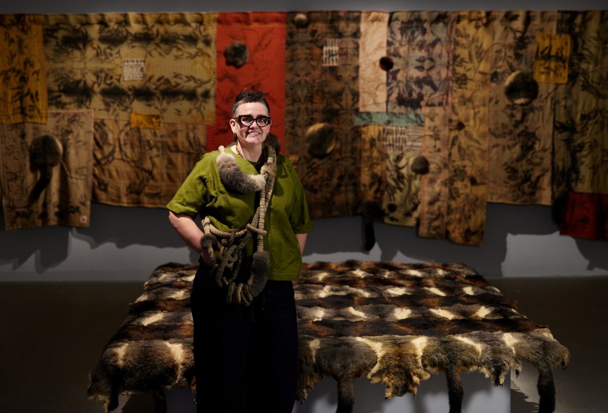 Wagga artist Juanita McLauchlan's first state art museum exhibition is about family and features a seven-metre-long blanket stitched together from wool and possum fur.