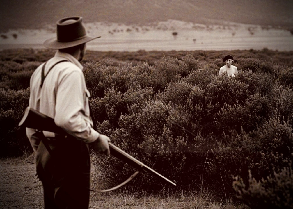 The mysterious naked lady of the Cootamundra hills narrowly escaped being shot by a hunter.