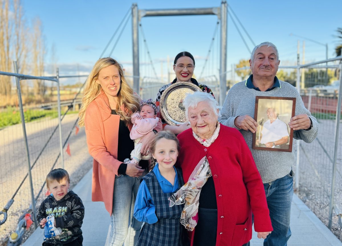 family on bridge