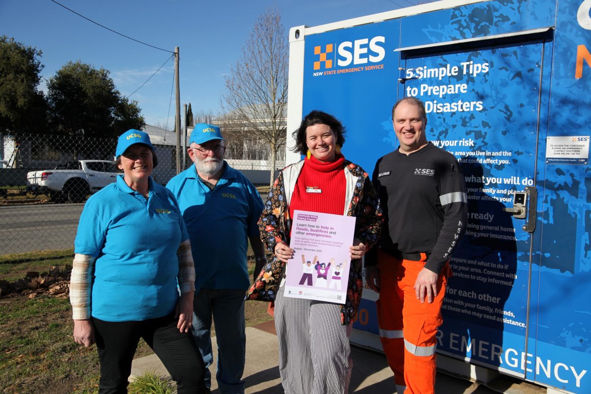 Uranquinty Community Safety Group's Deb Bewick and Brian Mahony have partnered with Council Community Development Coordinator Alex Osgood and SES Deputy Zone Commander - Western Riverina Brett Koschel to deliver free disaster response training.