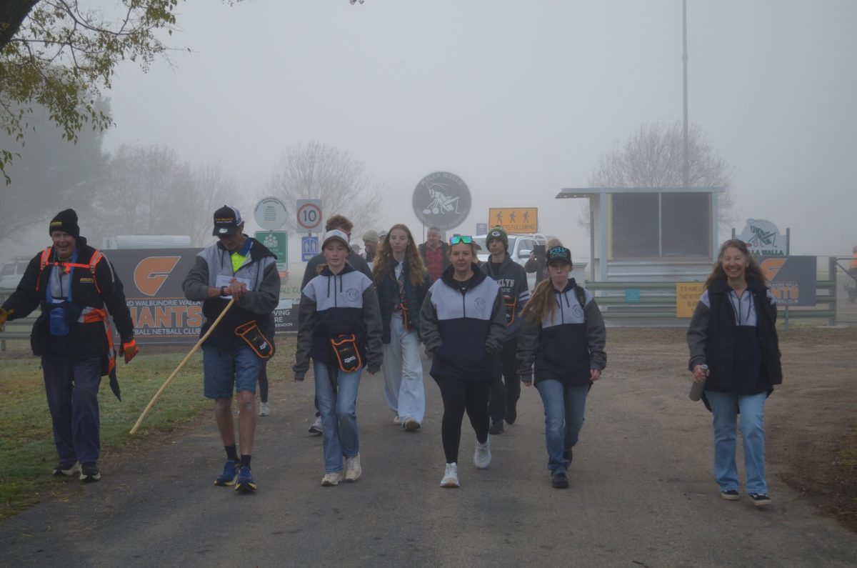 Group of walkers in the fog