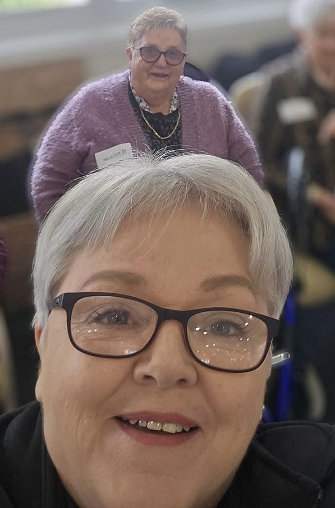 Selfie celebrating Opening Doors Foundation's First Birthday at Pinaroo Village. Property Manager Lee Hesketh, (front) with resident Marlene Bowen. Picture: Lee Hesketh