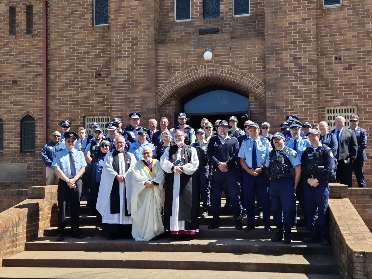 crowd in front of church 