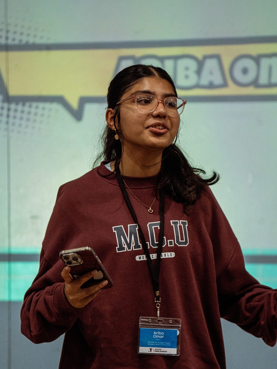 A teenage girl giving a talk 