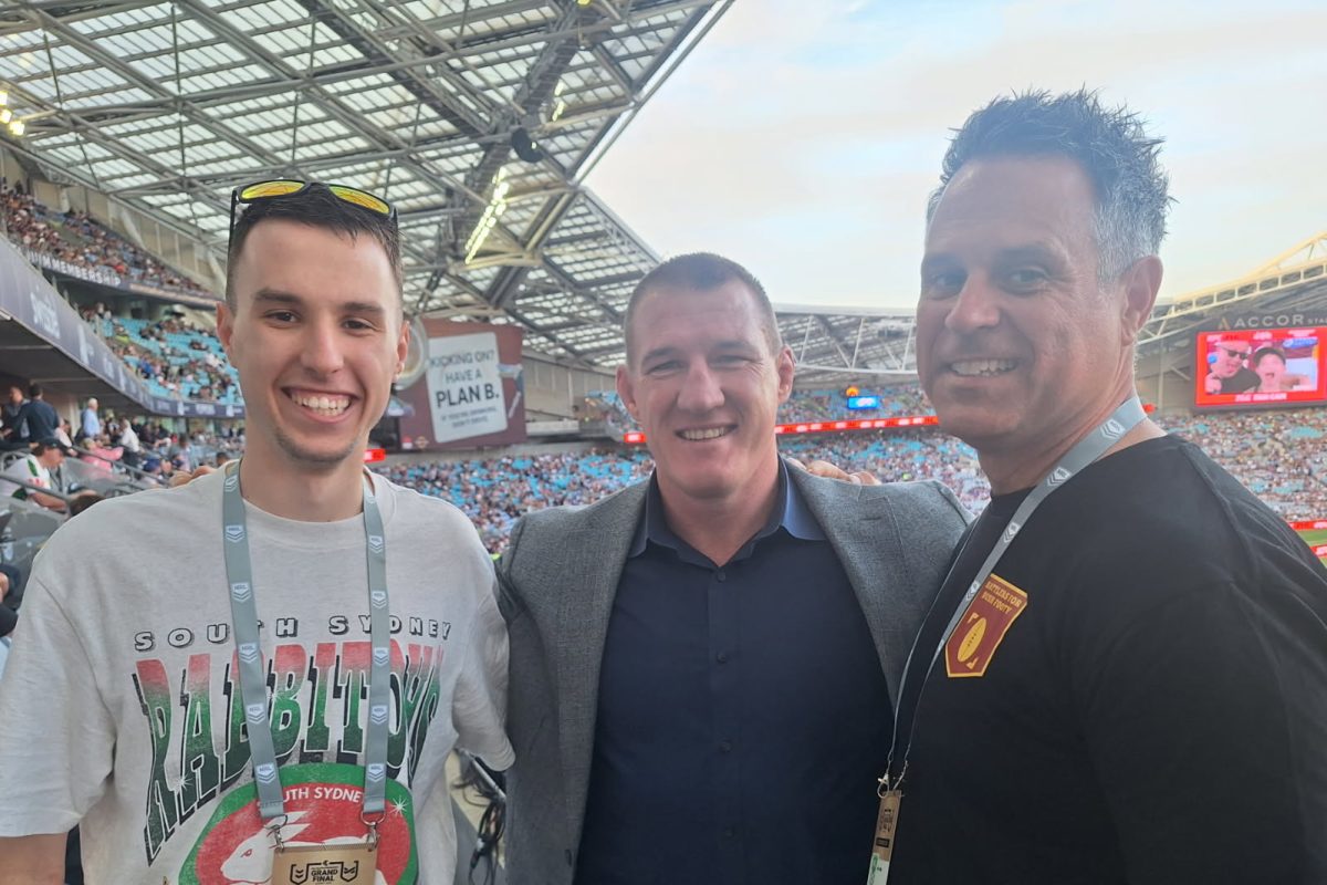 At the NRL grand final with his dad and Sharks legend Paul Gallen.