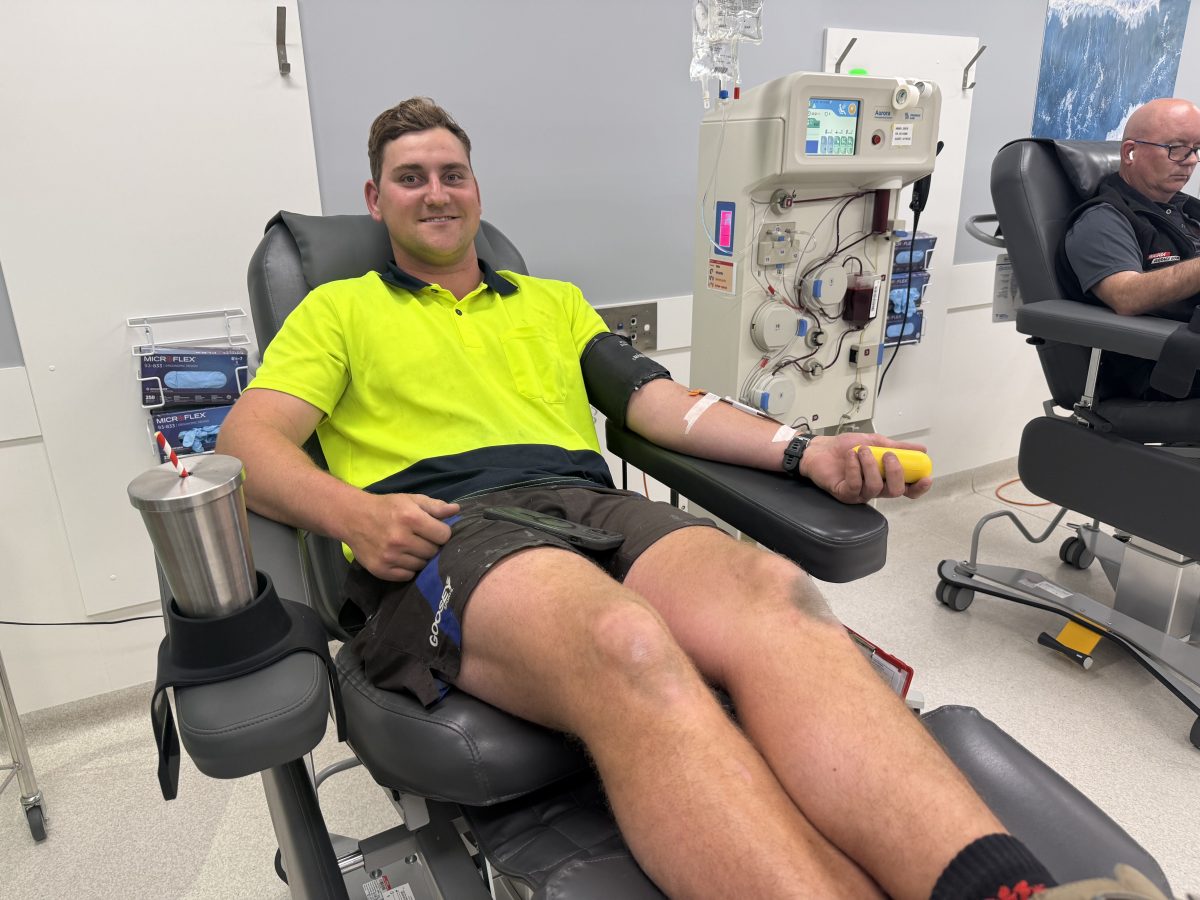 Rolling up his sleeve. Wagga builder Jacob Nielsen has donated blood and plasma more than 75 times.